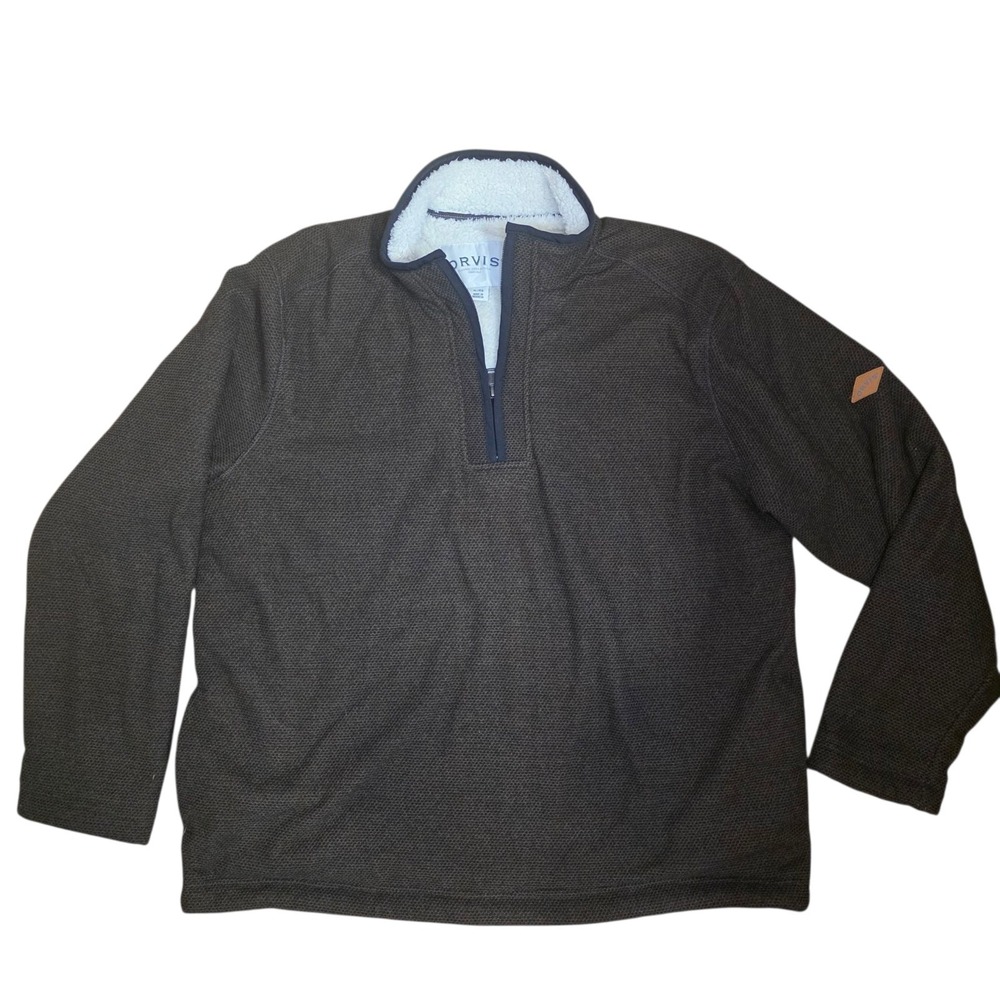 Orvis Sherpa Lined Quarter Zip Fleece Pullover Jacket Men's XL Brown